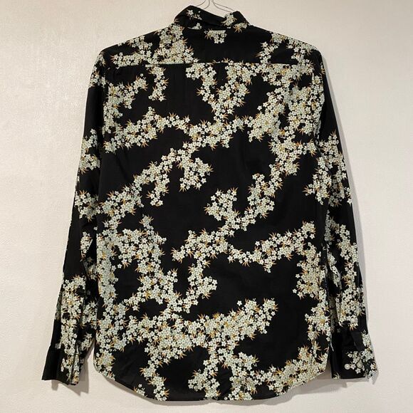 H&M Men’s Floral Button-Up Shirt | Black White Yellow Flower Print Long Sleeve - Picture 1 of 8